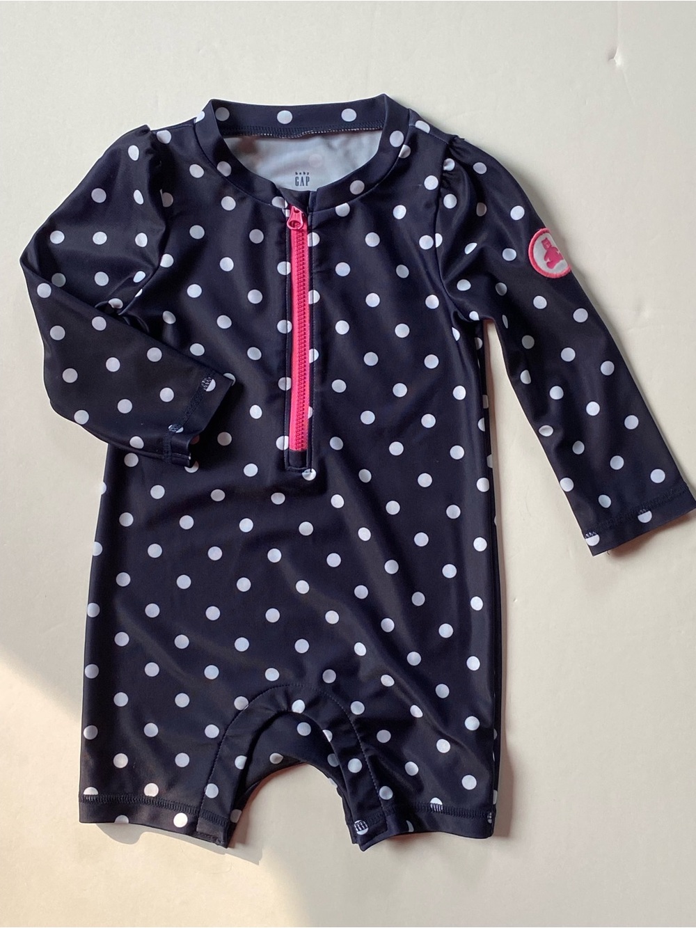 Gap Rashguard Swimsuit 12 18 Months One Piece Polka Dots Long Sleeve Girls EUC